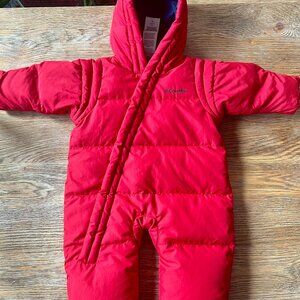 Columbia Infant 12M Red Down Filled Hooded Snowsuit Bunting